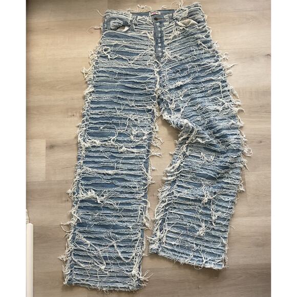 Swank a Posh Tear It Up Ultra Distressed Wide Leg Jeans Medium Wash - Picture 1 of 15